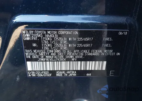 2018 Toyota Rav4 Le z USA, uszkodzony, nr VIN JTMBFREV0JJ743804